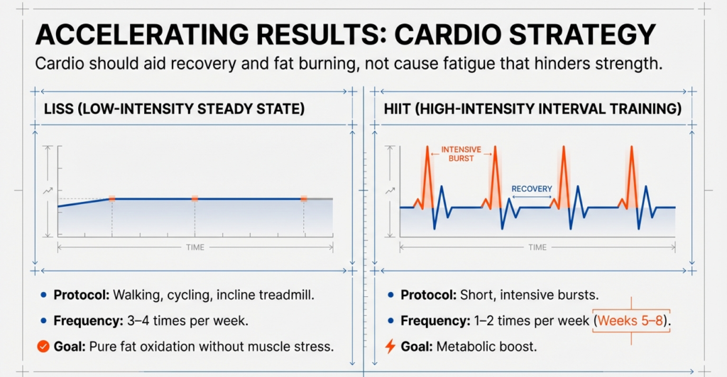 LISS vs HIIT cardio strategy for fat loss and abs definition