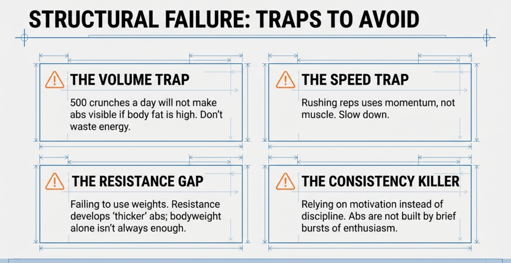 common abs workout mistakes volume speed resistance consistency