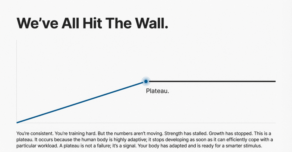 Minimalist bar chart illustrating long-term strength and muscle growth through structured progressive overload