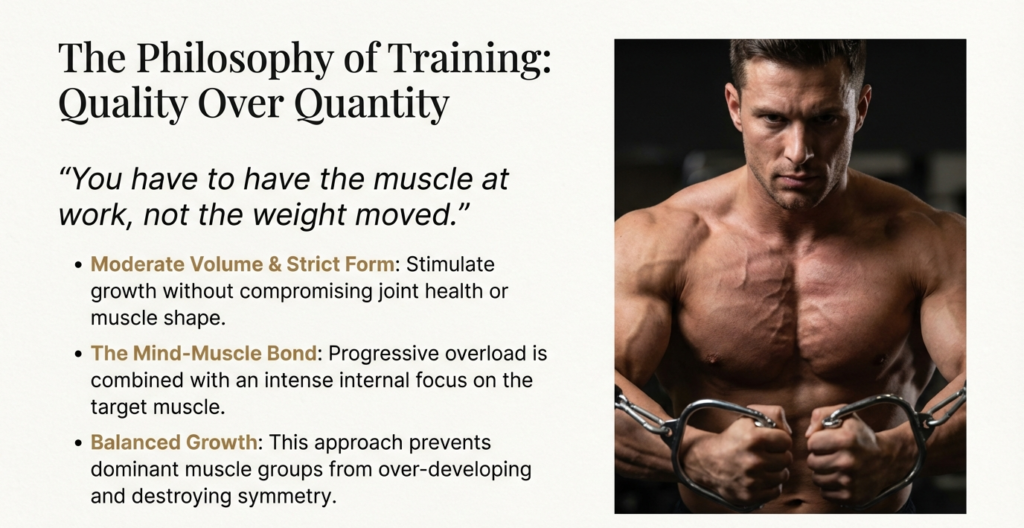 classic physique athlete training with strict form and mind-muscle connection