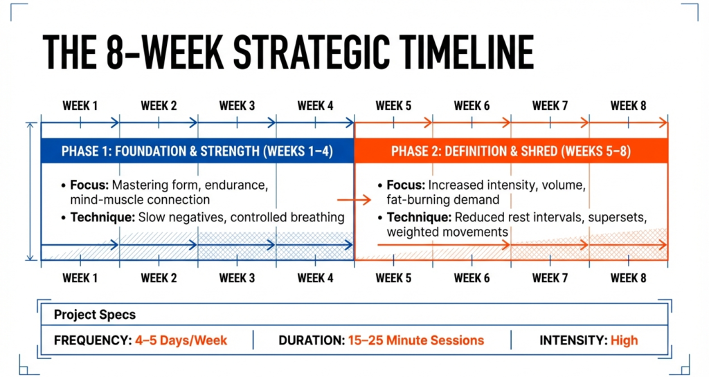 8 week abs workout timeline foundation phase and shred phase