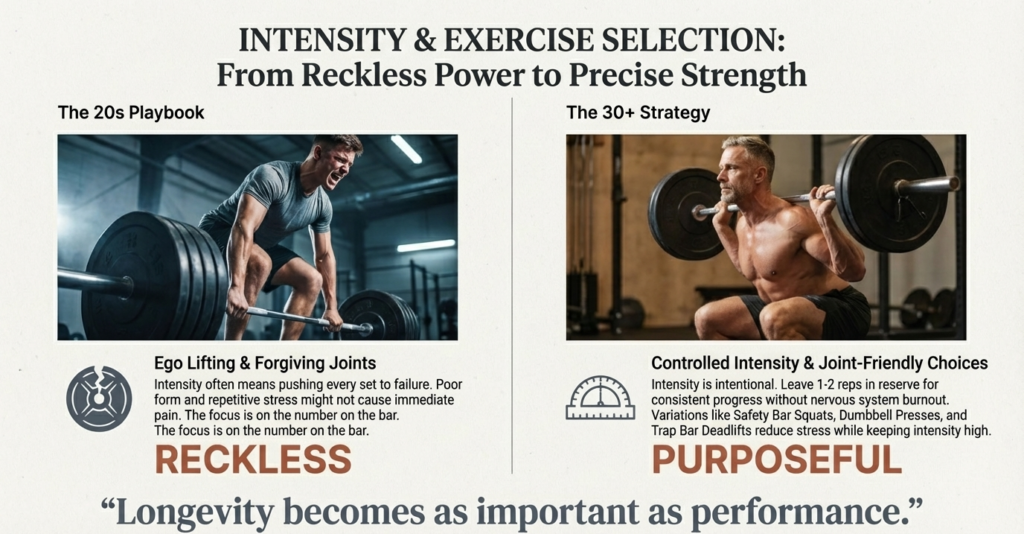 Comparison of ego lifting in the 20s versus controlled, joint-friendly strength training after 30