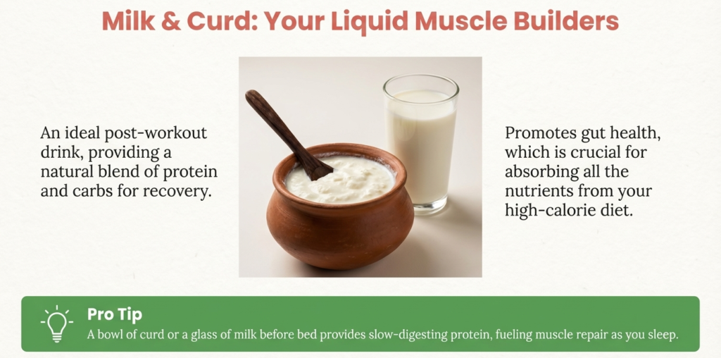 Indian curd in clay pot and glass of milk for post-workout recovery