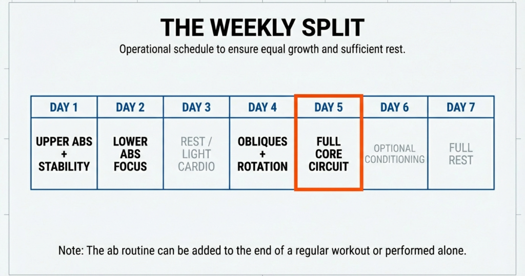 weekly abs workout split upper abs lower abs obliques full core