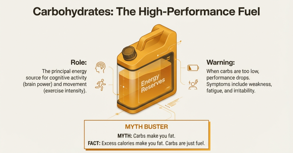 Carbohydrates explained as fuel for brain function workouts and daily activity