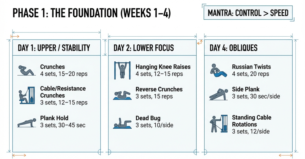 abs workout plan for beginners focusing on stability and control