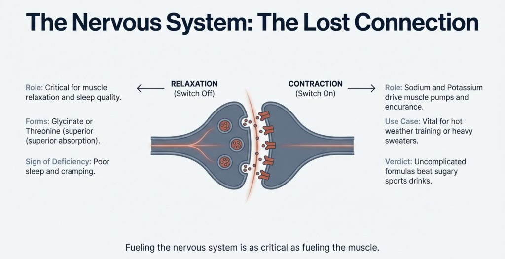 Nervous system diagram showing muscle contraction, relaxation, and electrolyte balance