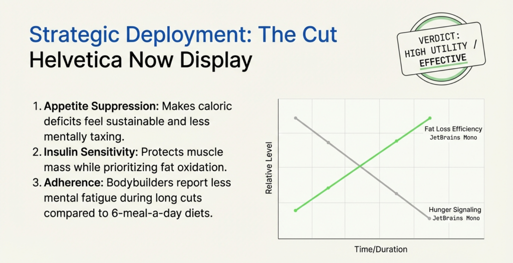 Chart showing improved fat loss efficiency and reduced hunger during intermittent fasting cutting phases