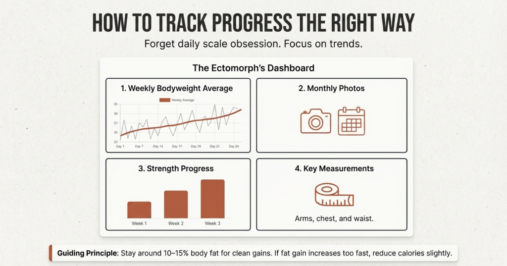 ectomorph progress tracking using bodyweight strength photos and measurements