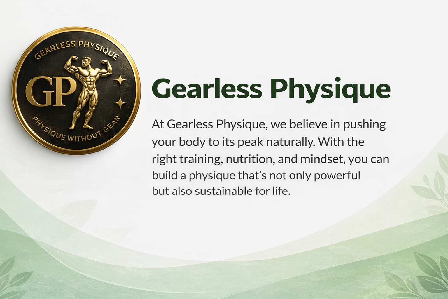 Gearless Physique logo representing natural bodybuilding, sustainable fitness, and long-term health
