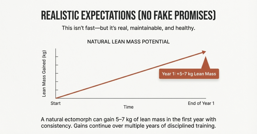 natural ectomorph lean muscle gain potential over one year graph