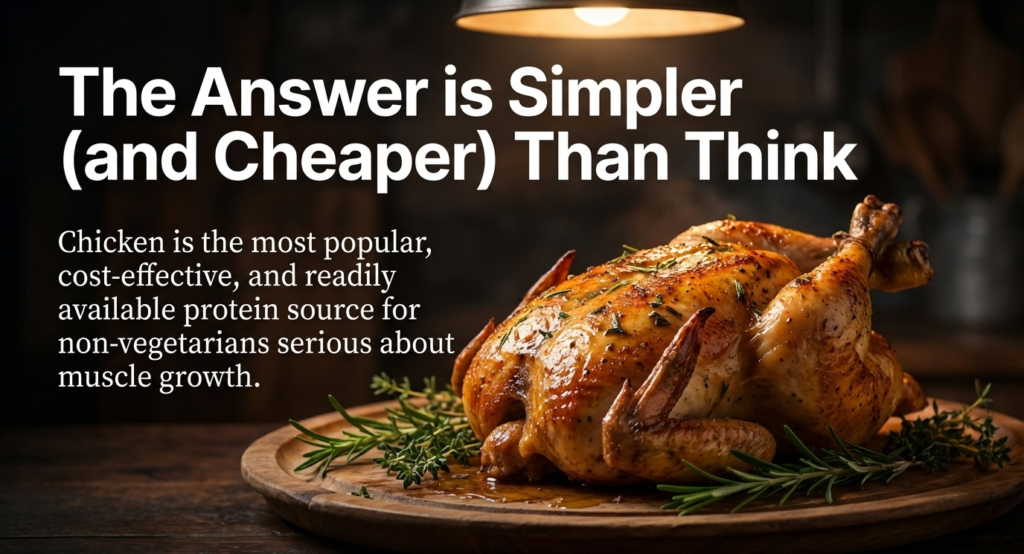 Chicken is a high-protein, low-fat, cheap protein source.