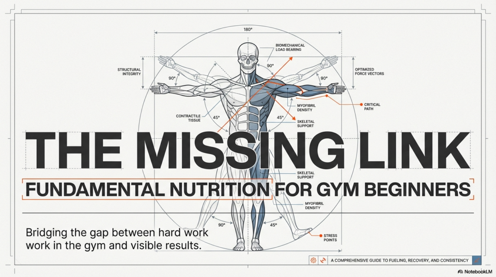Infographic showing how proper nutrition bridges the gap between hard gym workouts and visible muscle and fat loss results.