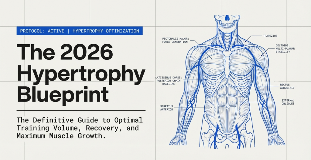 2026 hypertrophy blueprint showing training volume recovery and muscle growth optimization diagram