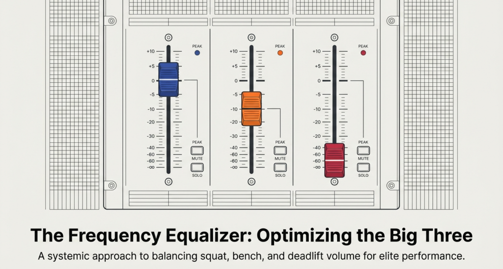 Powerlifting frequency guide showing squat bench deadlift training distribution