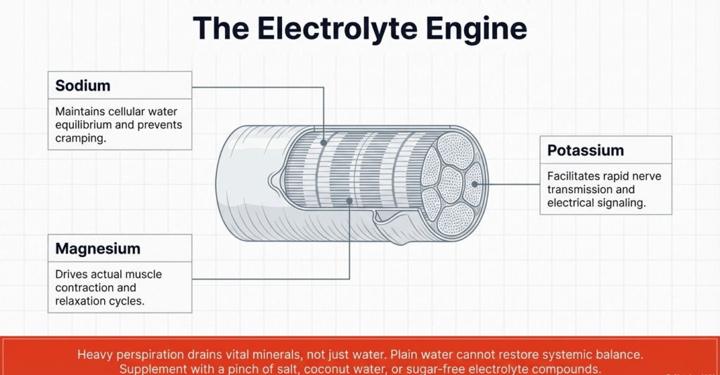 electrolyte diagram showing sodium potassium magnesium role in muscle contraction and hydration