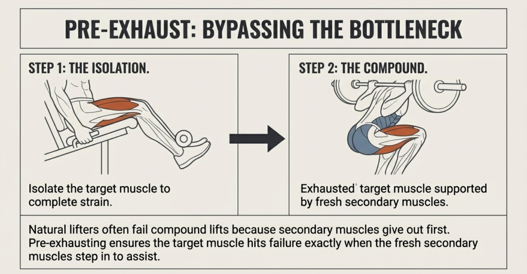 pre exhaust training leg extension before squat muscle isolation
