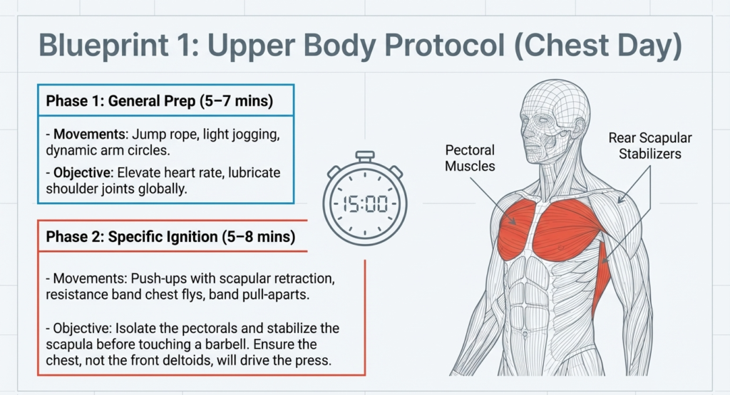 Chest day warm-up and activation exercises with muscle focus