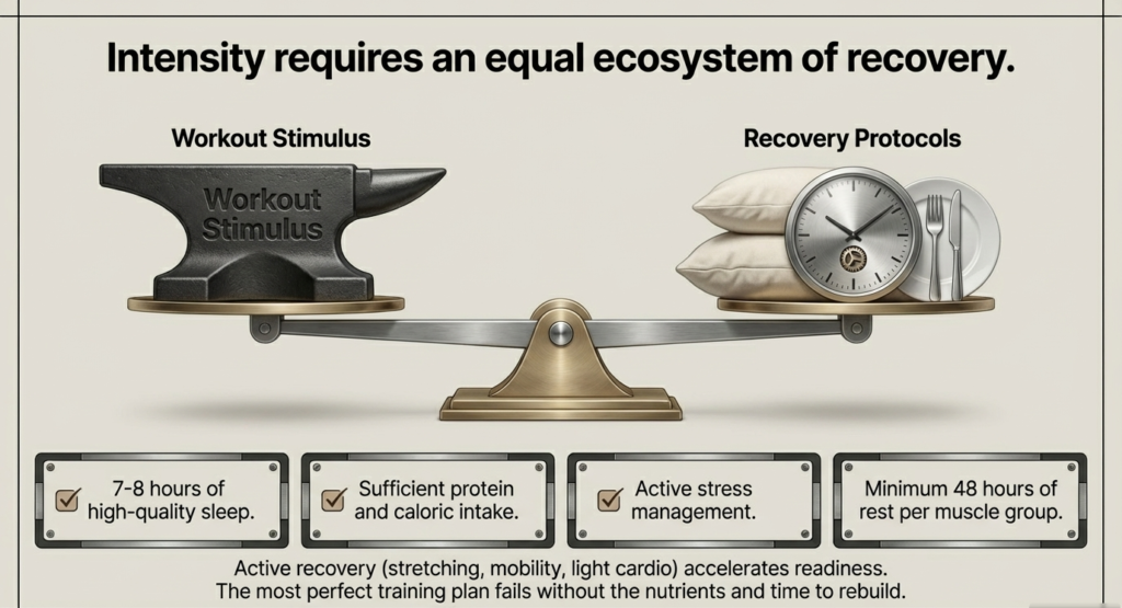 balance scale showing workout intensity vs recovery factors
