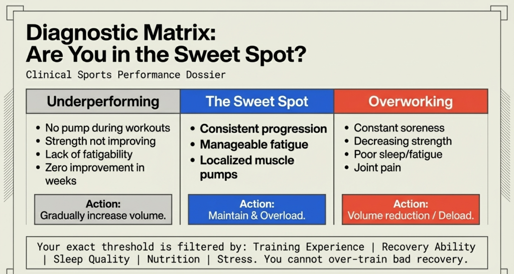diagnostic chart showing undertraining optimal training and overtraining zones for muscle growth