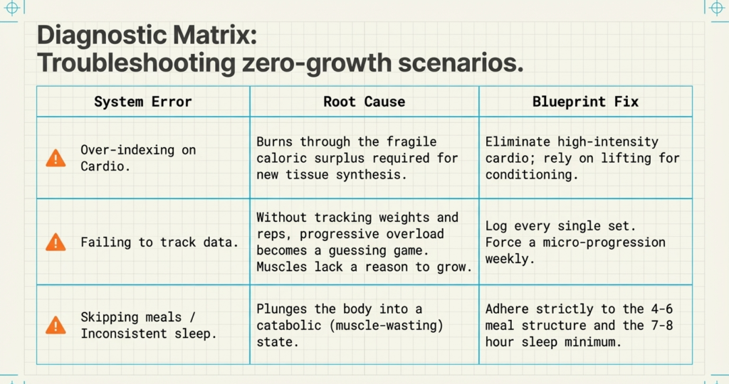 troubleshooting muscle growth issues like too much cardio lack of tracking and poor sleep