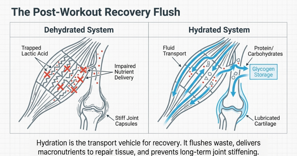 comparison of dehydrated vs hydrated muscle showing recovery, lactic acid removal and nutrient delivery