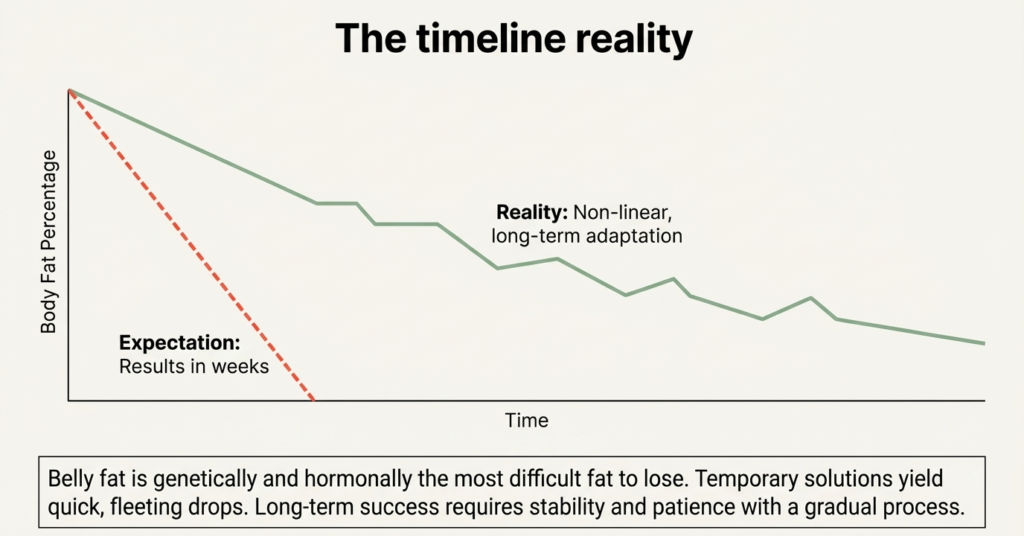 Graph comparing expected fast fat loss vs realistic gradual fat loss