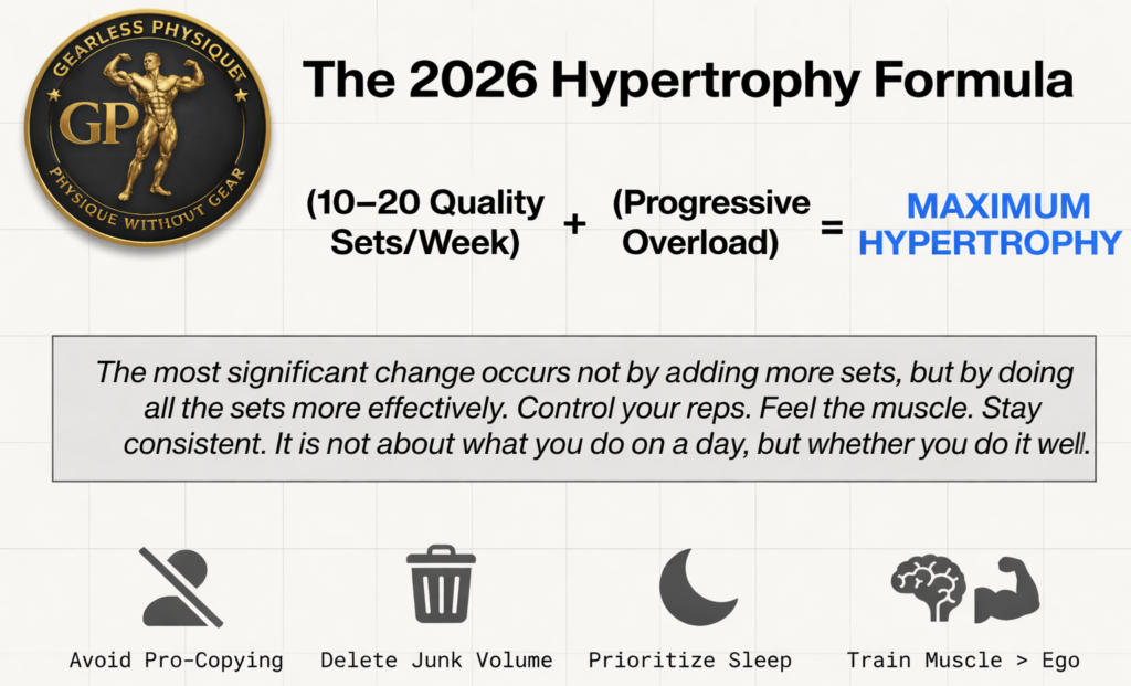 hypertrophy formula showing sets per week progressive overload and recovery for muscle growth