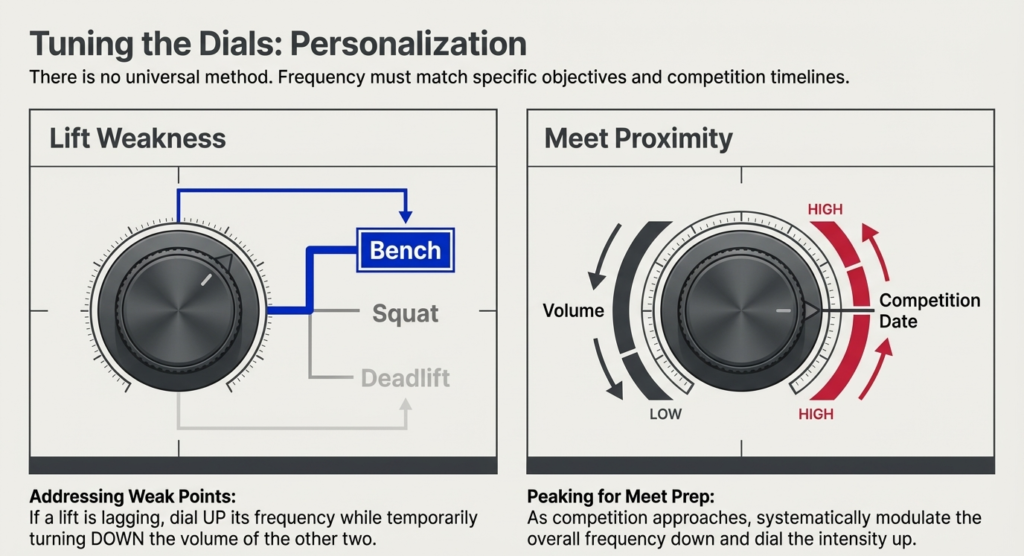 Adjusting frequency based on weak lifts and competition preparation