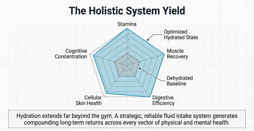 radar chart showing hydration benefits on stamina, recovery, digestion and cognitive function