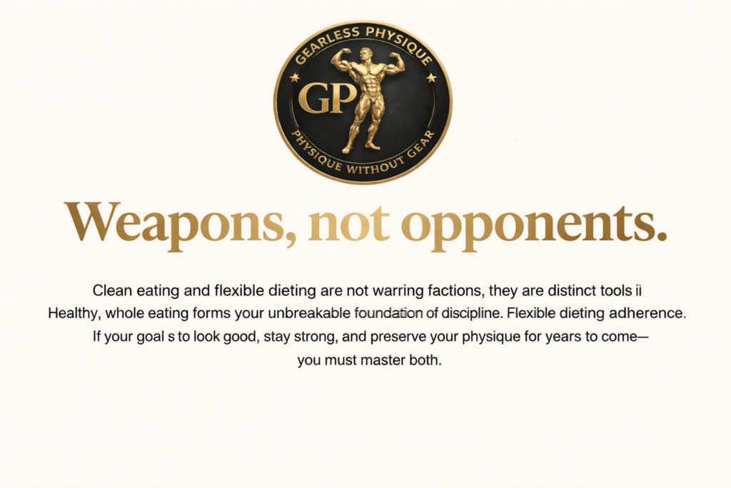 Motivational fitness quote about combining clean eating and flexible dieting