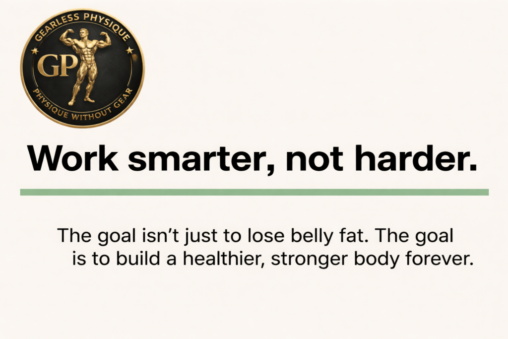Gearless Physique logo with motivational quote about smart fat loss