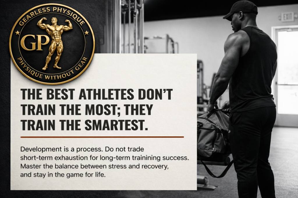Motivational fitness graphic showing a lifter in a gym with the message that the best athletes train smarter instead of simply training more.