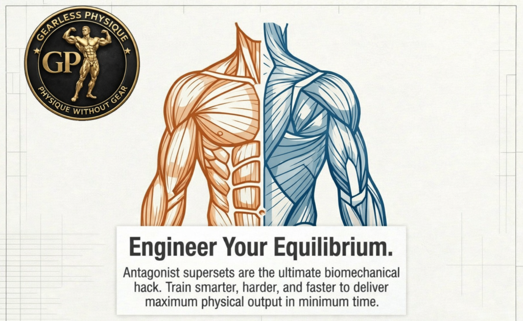 Upper body muscle illustration showing chest and back opposing muscle groups used in antagonist superset training.