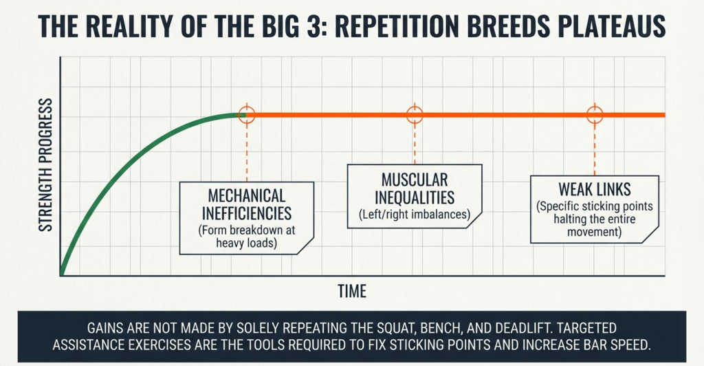 Graph showing strength plateau due to mechanical inefficiencies muscular imbalances and weak points