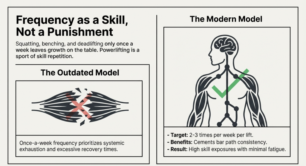 Comparison between outdated and modern powerlifting frequency training methods