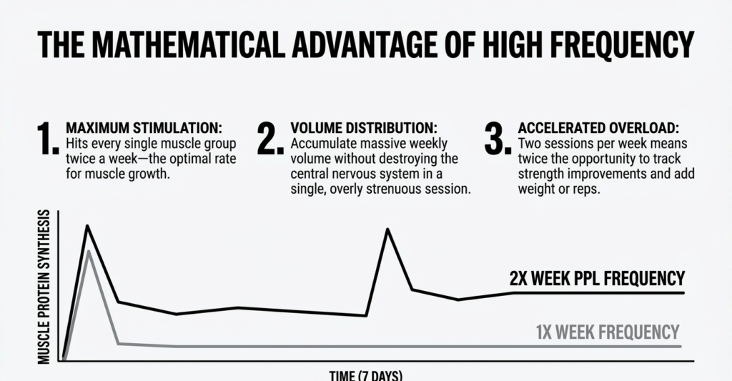 Graph showing muscle protein synthesis and benefits of training muscles twice per week using the Push Pull Legs workout split