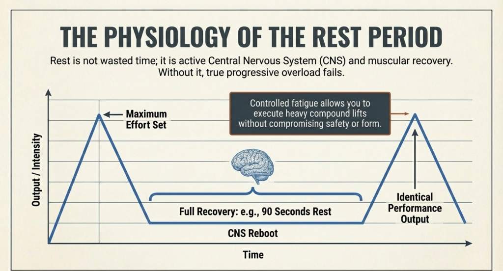 Graph showing recovery and performance output during rest periods in straight set training
