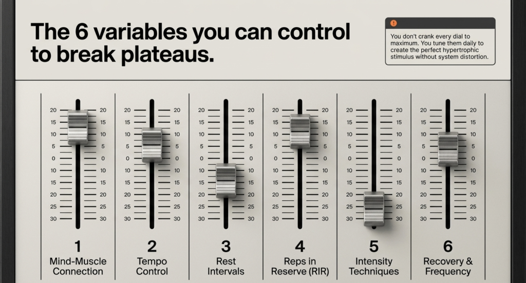 six variables including tempo rest rir recovery and intensity techniques