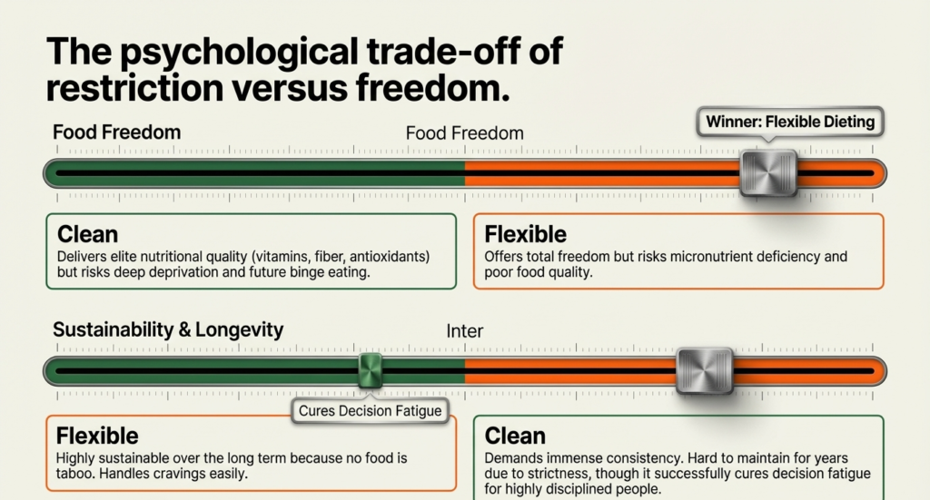 Slider showing food freedom comparison between clean eating and flexible dieting
