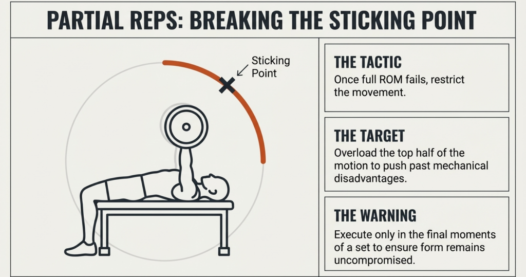 partial reps bench press sticking point strength training illustration