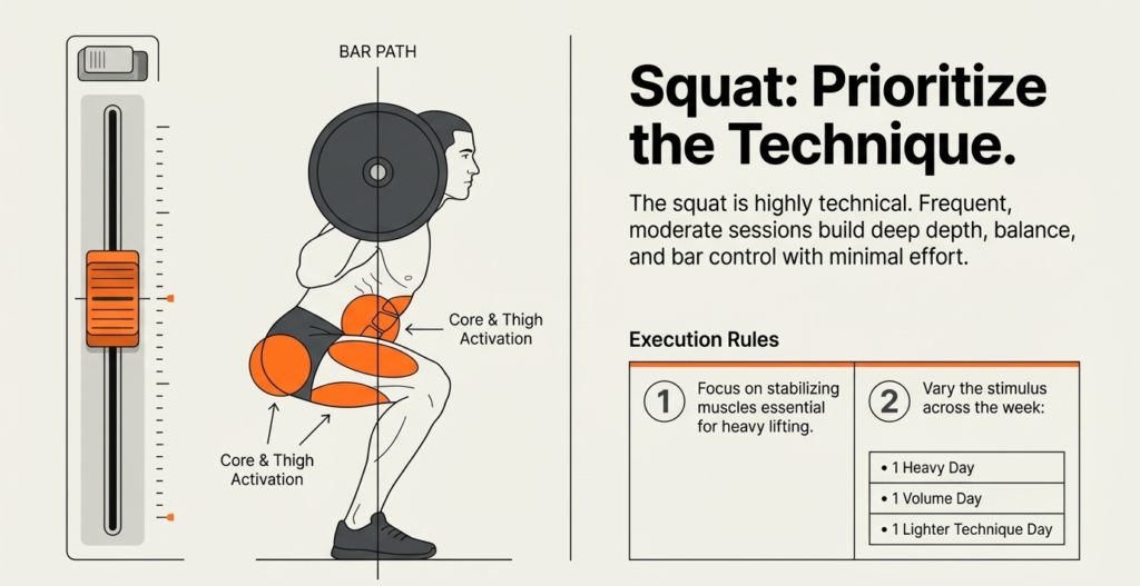 Squat form and muscle activation with moderate frequency training