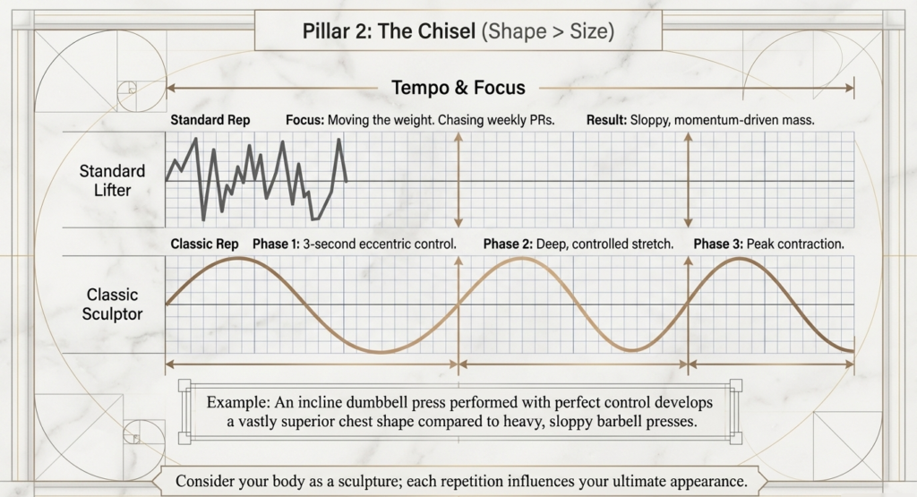 Graph comparing standard lifting vs controlled tempo training for muscle development