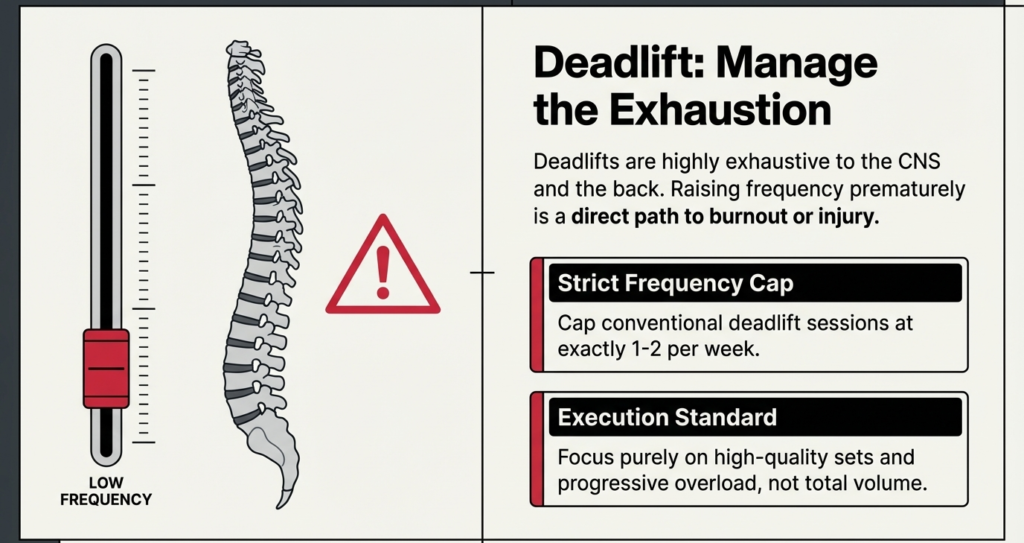 Deadlift stress on CNS and lower back with low frequency recommendation