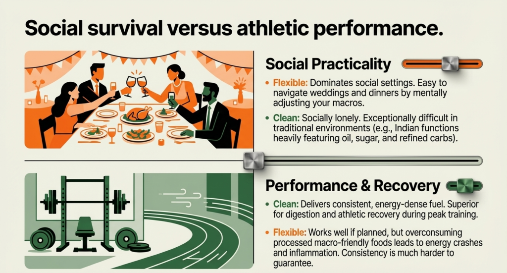 Comparison of social eating situations and gym performance under different diet styles