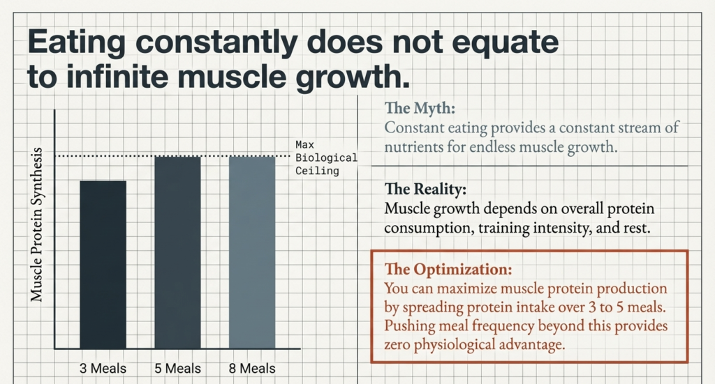 Graph showing muscle protein synthesis plateaus despite increased meal frequency