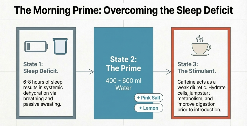 morning hydration routine showing water intake after sleep for recovery and metabolism
