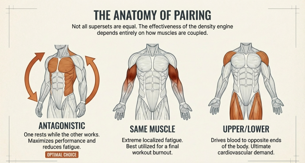 Illustration showing antagonist, same muscle, and upper lower superset combinations