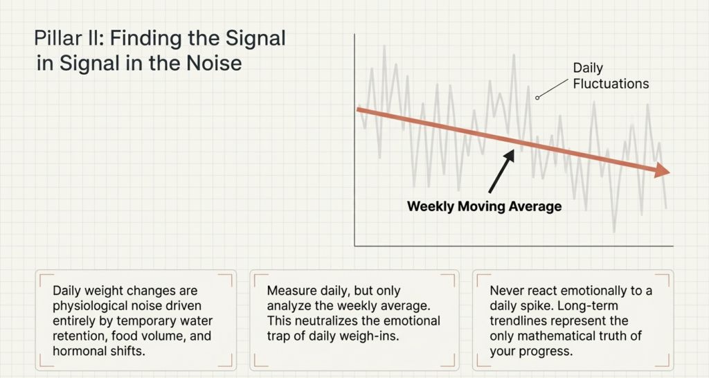 raph showing daily weight fluctuations and weekly moving average trend for fat loss tracking