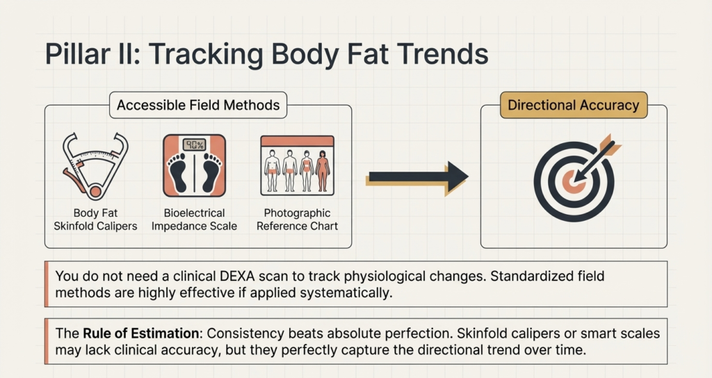 skinfold calipers smart scale and visual comparison chart for estimating body fat percentage